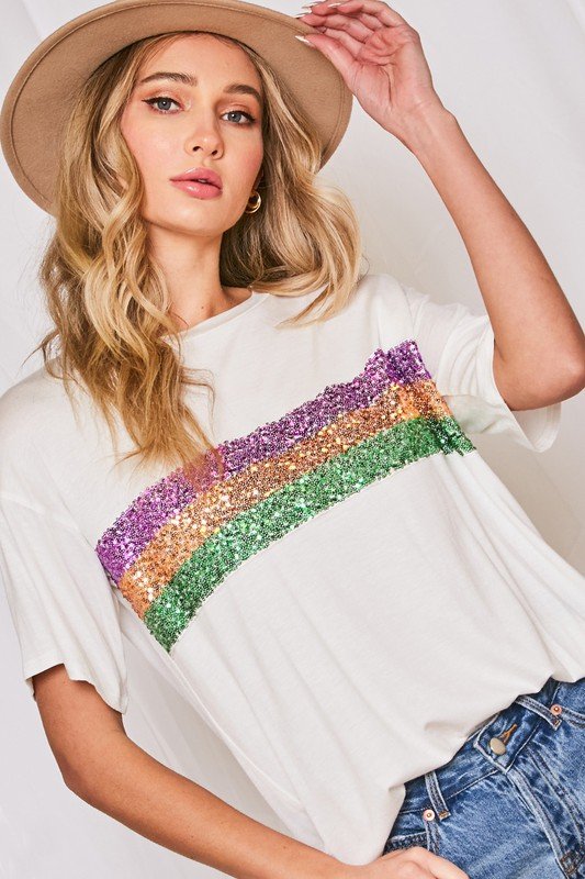 Mardi Gras Sequin Short Sleeve Tee