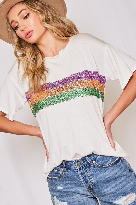 Mardi Gras Sequin Short Sleeve Tee